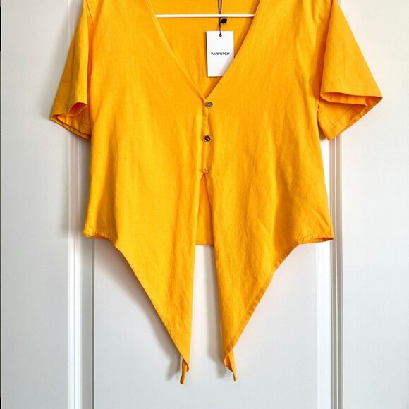Women's NWT SANDRO Short Sleeve Tie Front Cropped Tee in Orange Size 2 - Picture 2 of 9